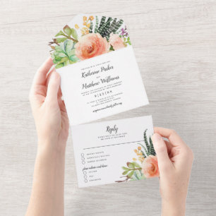 Eleganter Sukkulentengarten Boho-Hochzeit All In One Einladung