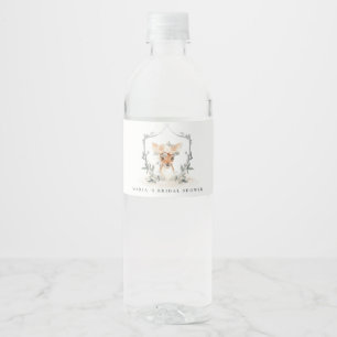 Eleganter süßer dämmeriger Hirsch, florale Krone, Wasserflaschenetikett