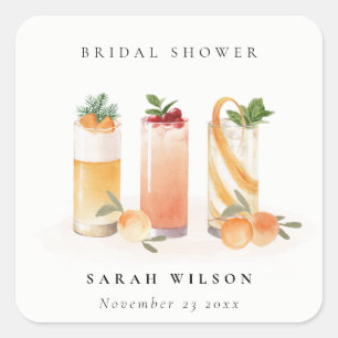 Eleganter süßer Fruchtscocktail Orange Brautparty Quadratischer Aufkleber