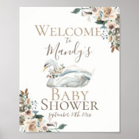 Eleganter Swan Floral Neutral Baby Shower Willkomm