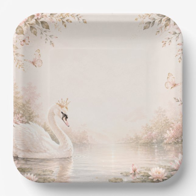 Eleganter Swan Lake Geburtstag Pappteller (Vorderseite)
