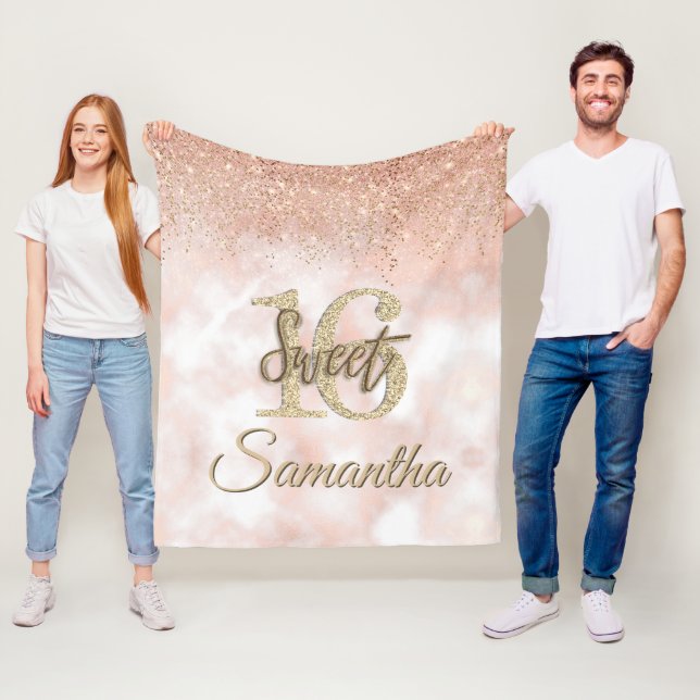 Eleganter Sweet 16 Birthday Blush Pink Gold Glitze Fleecedecke (Beispiel)