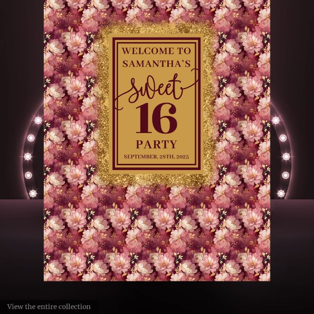 Eleganter Sweet 16 Blush Burgundy Gold Hintergrund Wandteppich (Elegant Sweet 16 Blush Burgundy Gold Backdrop)