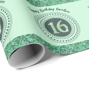 Eleganter Sweet 16 Geburtstag, grüner Glitter & St Geschenkpapier