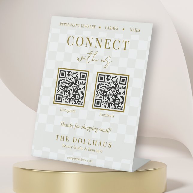 Eleganter Tan Checkered Gold Connect mit US QR Cod Sockelschild (Von Creator hochgeladen)