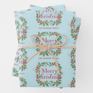 Eleganter Tannenbaum-Kranz Frohe Weihnachten Geschenkpapier Set