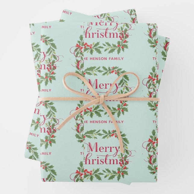Eleganter Tannenbaum-Weihnachtskranz Geschenkpapier Set (Beispiel)