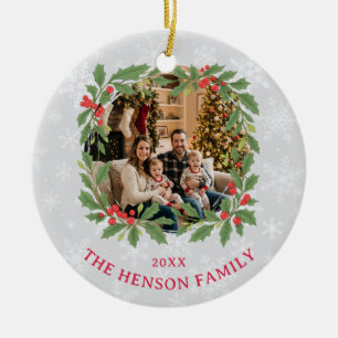 Eleganter Tannenkränze Frohe Weihnachten Foto Keramik Ornament