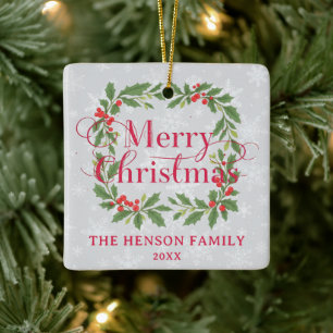 Eleganter Tannenkränze Frohe Weihnachten Foto Keramikornament