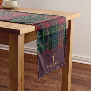 Eleganter Tartan-Karo Frohe Weihnachten Familienna Kurzer Tischläufer