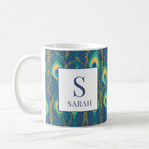 Eleganter Tassenmonogramm mit Pfauenfeder und indi Kaffeetasse