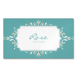 Eleganter Teal-Aquablauer Vintage-Blattrahmen Magnetische Visitenkarte