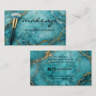 Eleganter Teal-Gold-Marmor-Makeup-Artist Visitenkarte