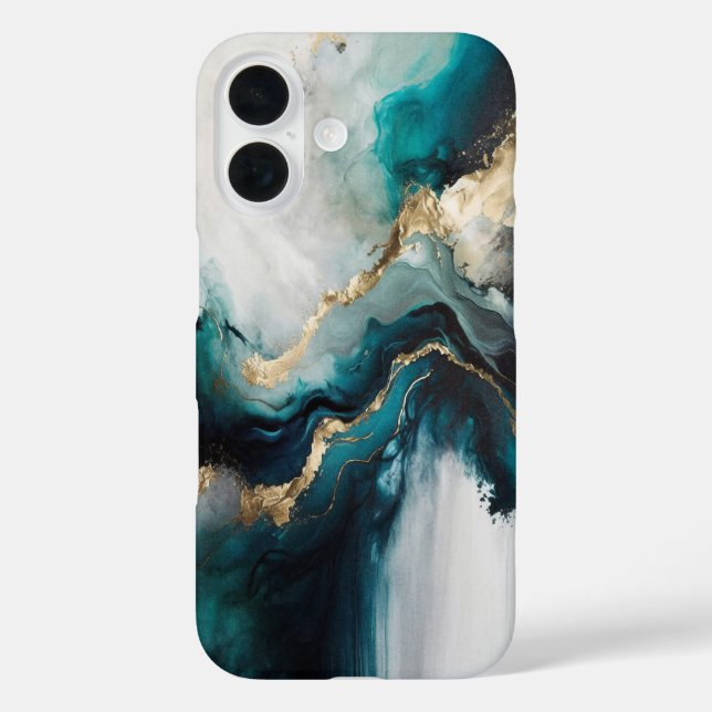 Eleganter Teal Türkis- und Goldmarmorstein Case-Mate iPhone Hülle (Rückseite)