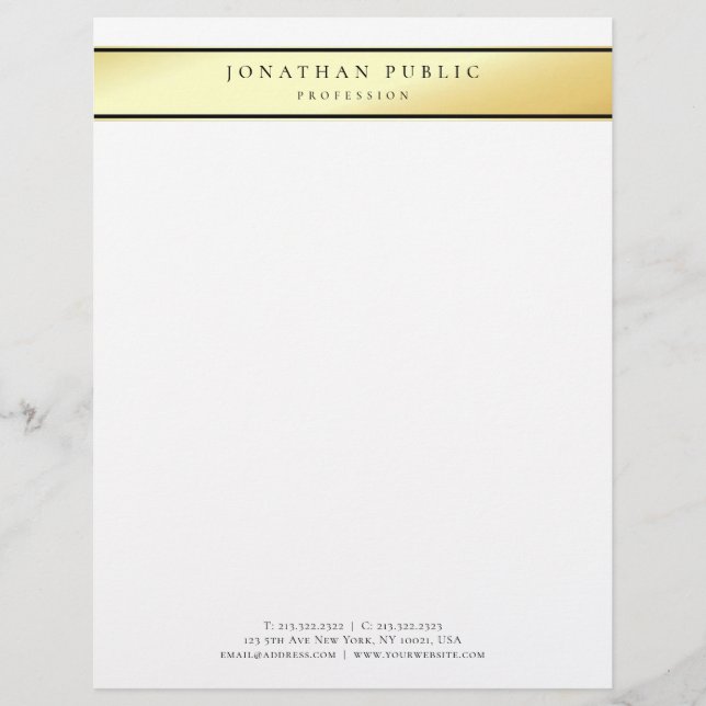 Eleganter Template Glamour Gold White Modern Trend Briefbogen (Vorderseite)
