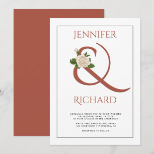 Eleganter Terracotta-Ampersand, weiße Rosa Hochzei Einladung