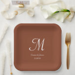 Eleganter Terracotta Monogram Wedding Party Cockta Pappteller<br><div class="desc">Elegante Terracotta Monogram Wedding Party Cocktail Paper Teller</div>