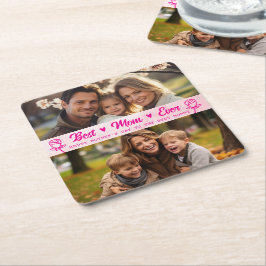 Eleganter Text Foto Muttertag Wasserfarbe Rosa Rechteckiger Pappuntersetzer