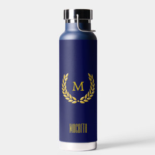 Eleganter Text, Monogramm und Gold Laurel Wreath Trinkflasche