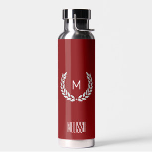 Eleganter Text, Monogramm und Silberlaurel Wreath Trinkflasche