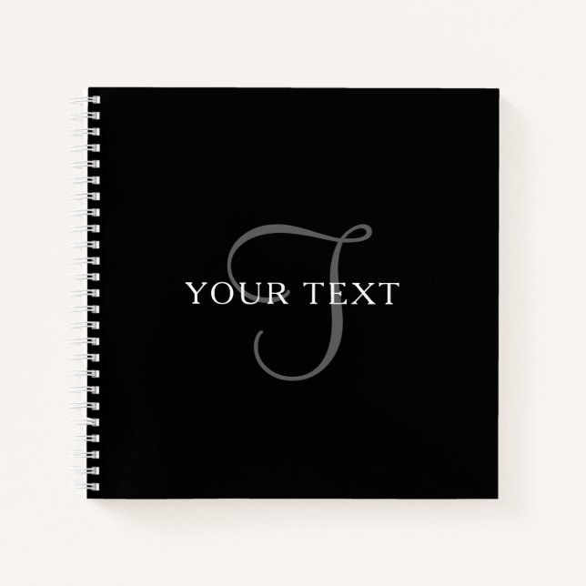 Eleganter Text | Schwarz-weiß & grau Notizbuch (Vorderseite)