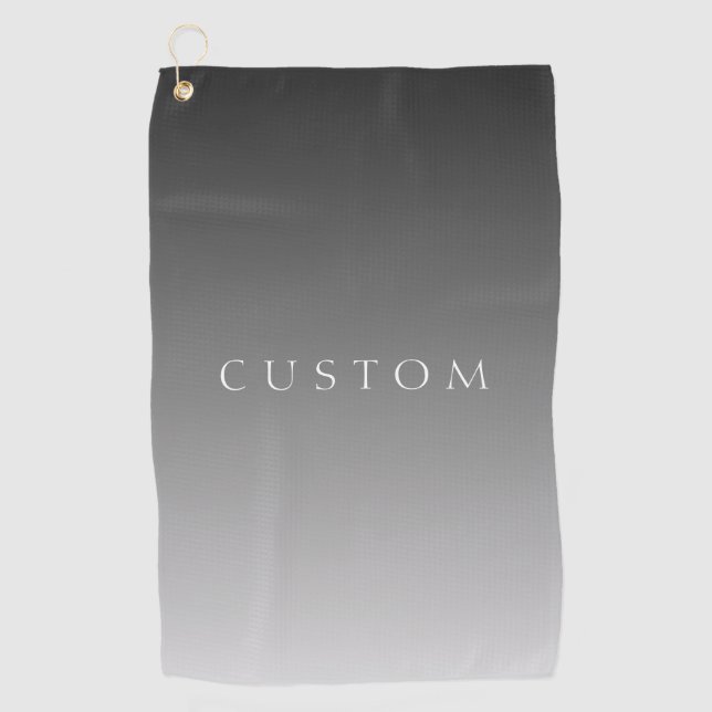 Eleganter Text über einfaches, modernes Grau Ombre Golfhandtuch (Vorderseite)