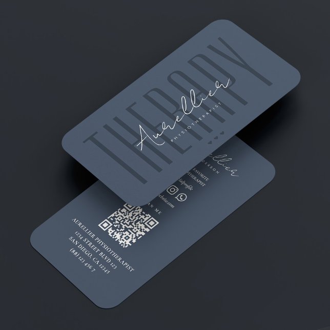 Eleganter Therapeut Physiotherapeut Blue Charcoal Visitenkarte (Elegant Therapist Physiotherapist Blue Charcoal Business Card
)
