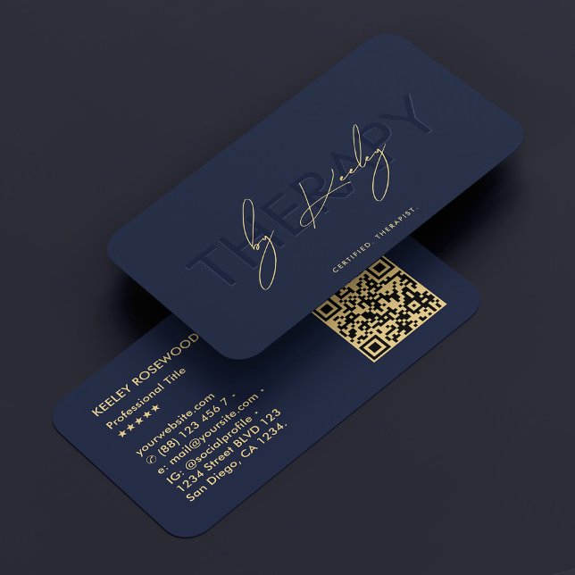 Eleganter Therapeut Physiotherapeut Dark Navy Blue Visitenkarte (Elegant Therapist Physiotherapist Dark Navy Blue Business Card
)