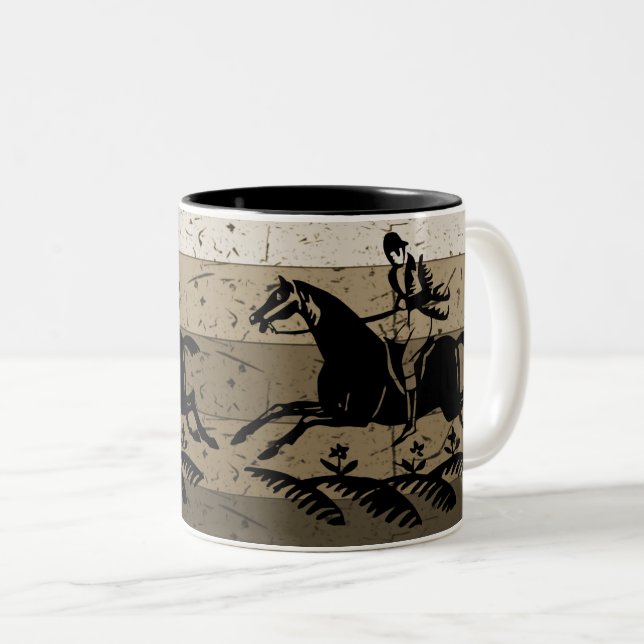 Eleganter Tiersport für Reitfreunde Zweifarbige Tasse (VorderseiteRechts)