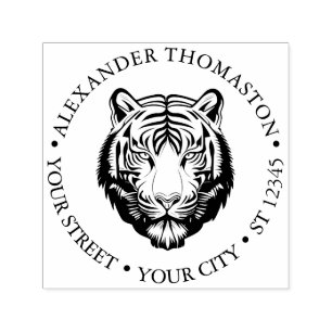 Eleganter Tigerkopf #2 Runde Name Adresse Permastempel