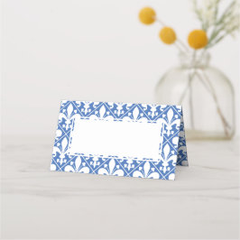 Eleganter Tisch in Blau und Weiß Fleur de Lys Platzkarte