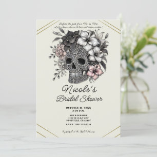 Eleganter Totenkopf mit exotischen Blumen - Brause Einladung
