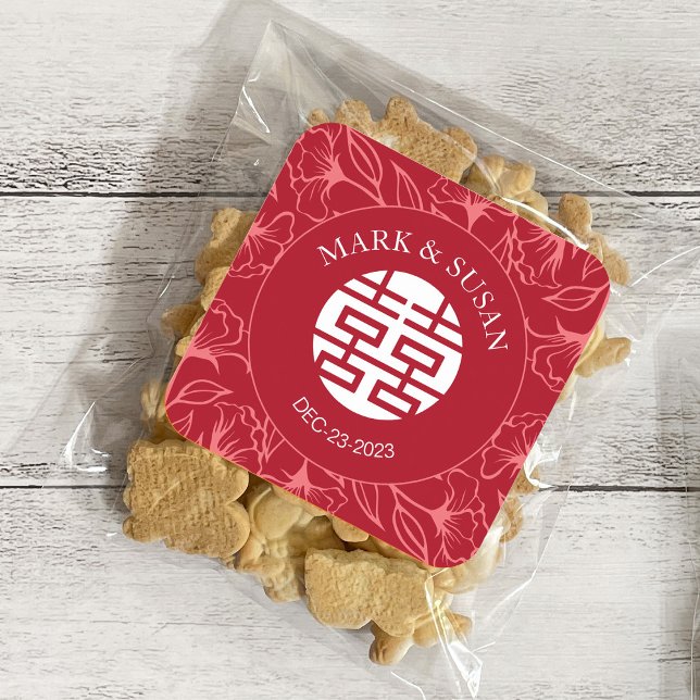 Eleganter traditioneller chinesischer Hochzeitstic Quadratischer Aufkleber (Von Creator hochgeladen)