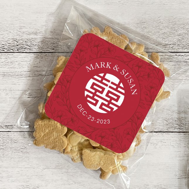 Eleganter traditioneller chinesischer Hochzeitstic Quadratischer Aufkleber (Von Creator hochgeladen)