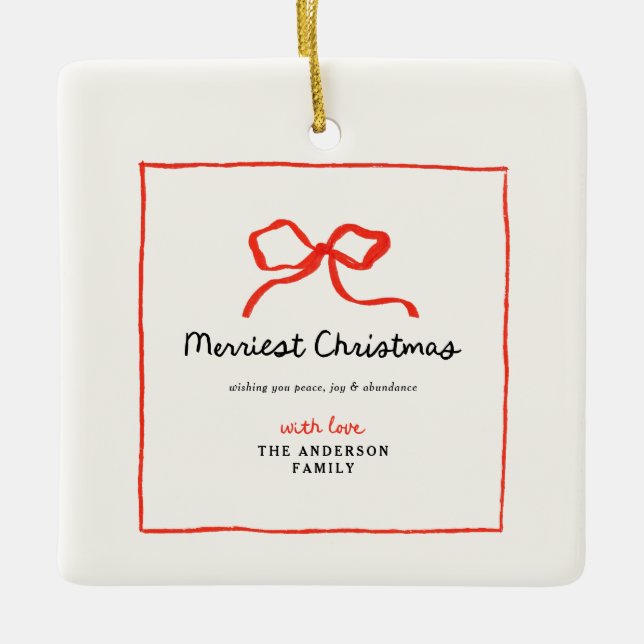 Eleganter, traditioneller roter Bug Weihnachten Keramikornament (Vorderseite)