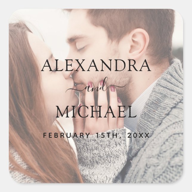 Eleganter transparenter Foto Wedding Umschlag Aufk Quadratischer Aufkleber (Vorderseite)