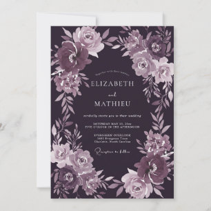 Eleganter Trauriger Pflaumen-Kranz-Hochzeit Einladung