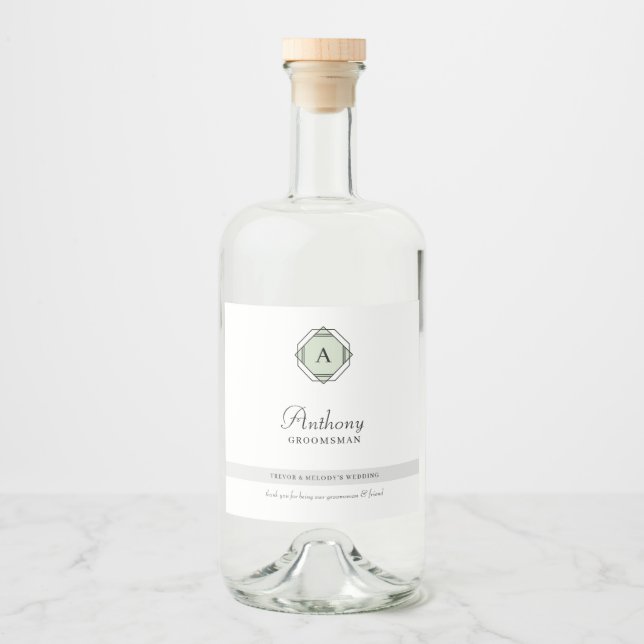 Eleganter Trauzeuge Monogram Alkoholflaschenetikett (Vorderseite)