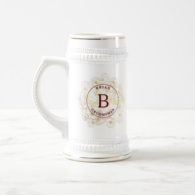 Eleganter Trauzeuge Monogram Beer Stein Bierglas (Links)