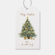 Eleganter Tree Watercolor Goldene Glitterie Schnee