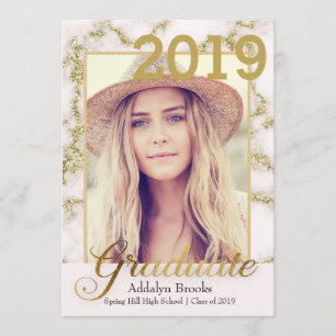 Eleganter Trendy Gold White Marble Foto Abschluss Einladung