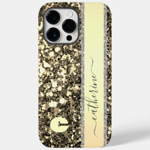 Eleganter Trendy Gray Strip Glitzer Mit Monogramm Case-Mate iPhone 14 Pro Max Hülle