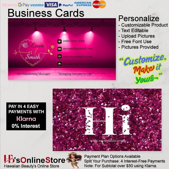 Eleganter Trendy Hot Pink Gold Girly Rose Hi Glitz Visitenkarte (Elegant Trendy Hot Pink Gold Girly Rose Hi Glitter Business Card 27.)