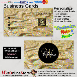 Eleganter Trendy Monogram Girly Gold Satin Glitzer Visitenkarte