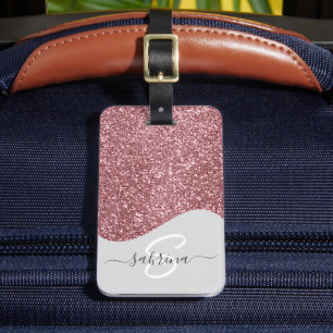 Eleganter Trendy Pink Tropfen Glitzer Mit Monogram Gepäckanhänger