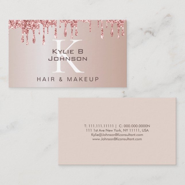 Eleganter Tropfen Glitzer Beauty Mit Monogramm Visitenkarte (Vorne/Hinten)