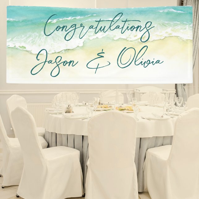 Eleganter Tropical Beach Hochzeit Herzlichen Glück Banner (Wedding Congratulations Banner Beach Themed)