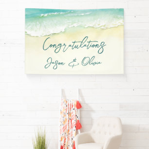 Eleganter Tropical Beach Hochzeit Herzlichen Glück Banner