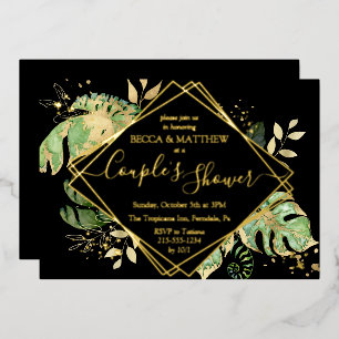 Eleganter Tropical Couple's Shower Black & Gold Fo Folieneinladung