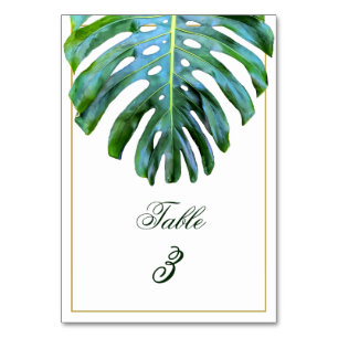 Eleganter Tropical Monstera Leaf Green Gold Beach Tischnummer